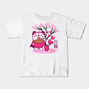 Ramen Kawaii Japanese Valentines Neko Cat Ramen Noodles Love Kids T-Shirt